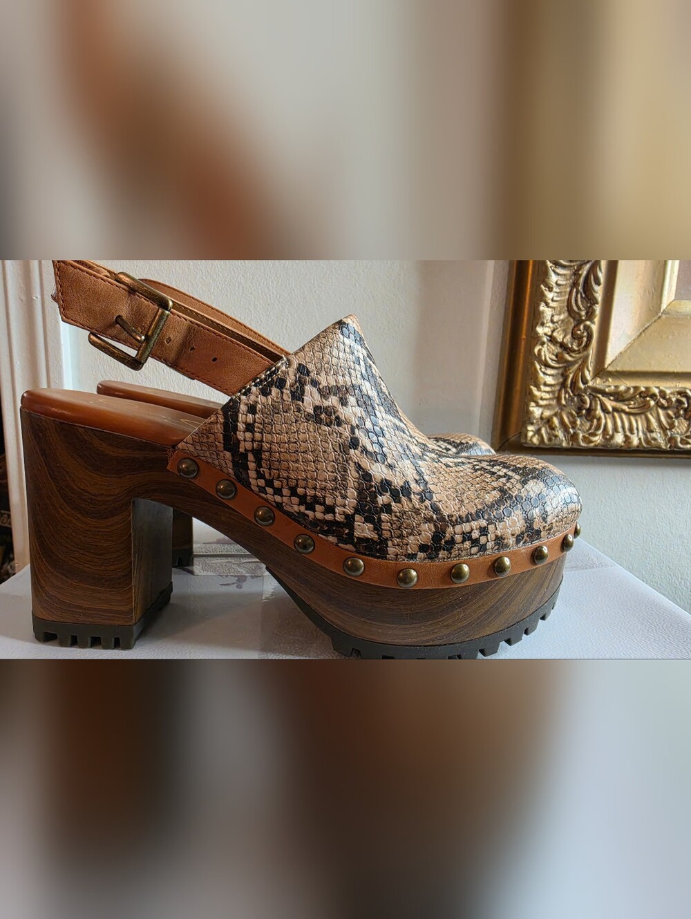 Jessica Simpson Tan Snake-Print Platform Clogs - Picture 3 of 8